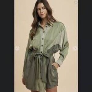 AnnieWear Los Angeles Olive Green Colorblock Shirt Dress XL AD4615 NWT
